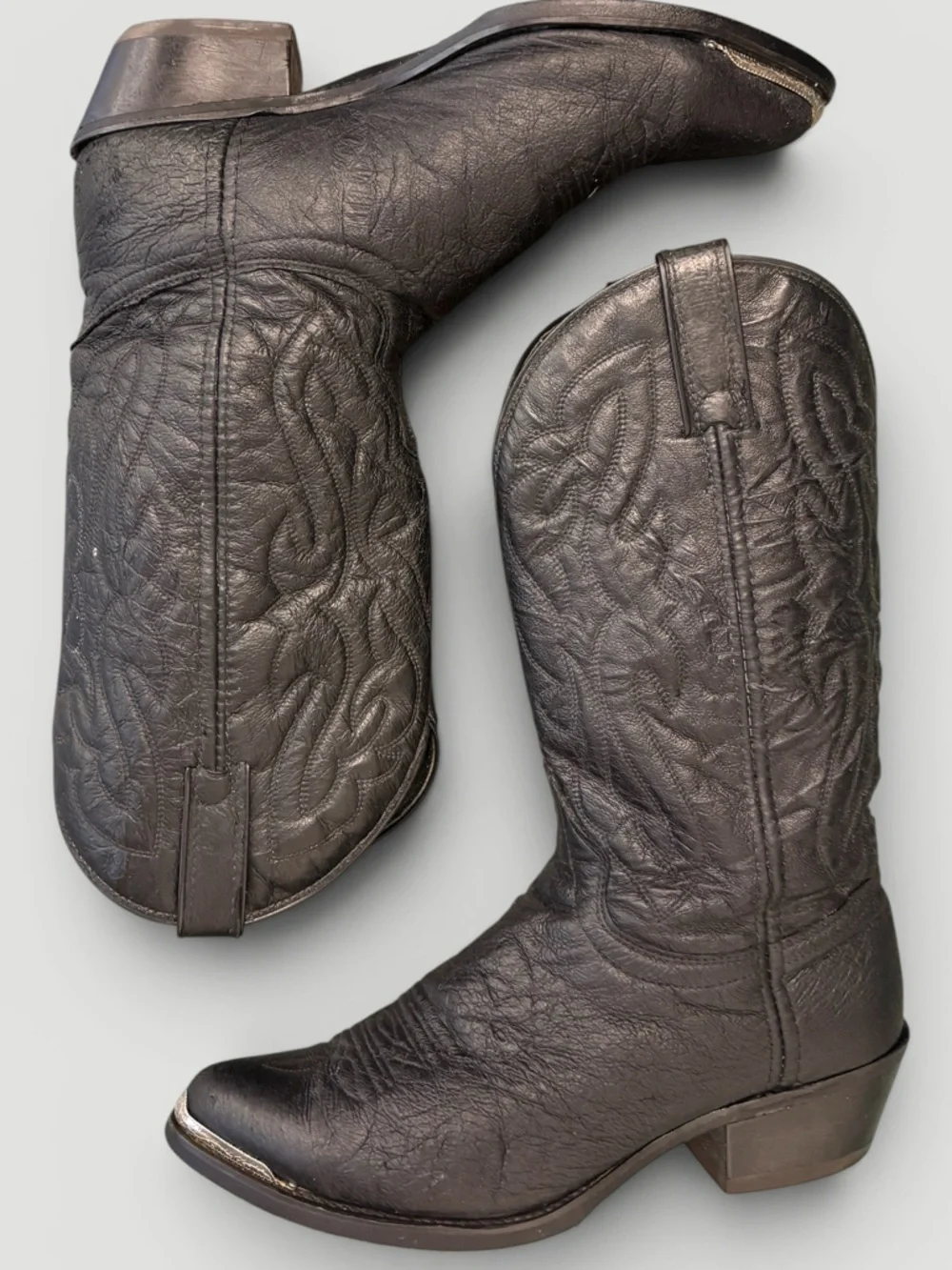 Laredo Black Leather Western Cowboy Boots Sterling Silver Tip Size 10D
